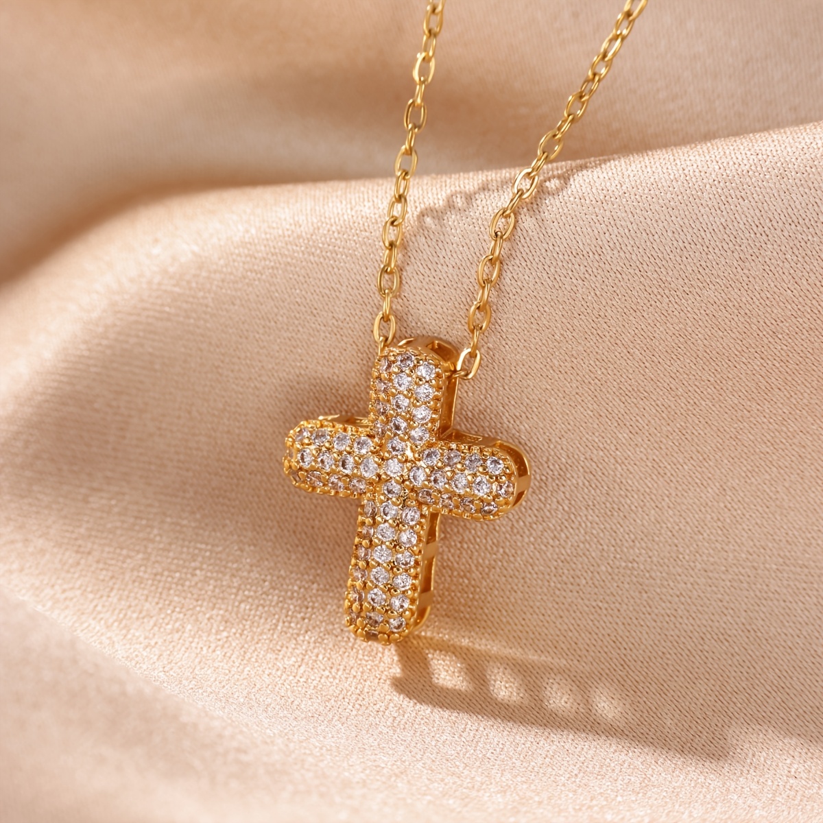 Women's Elegant Golden Copper Cross Pendant Necklace, Birthday Gift